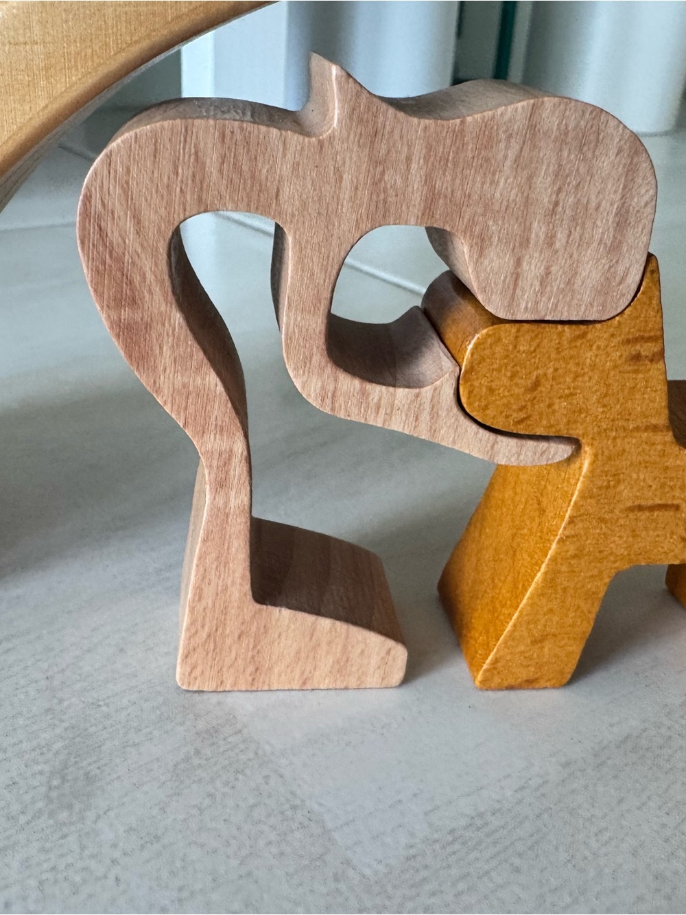 Handcrafted Wooden Elephant Pair - Natural & Honey Tones